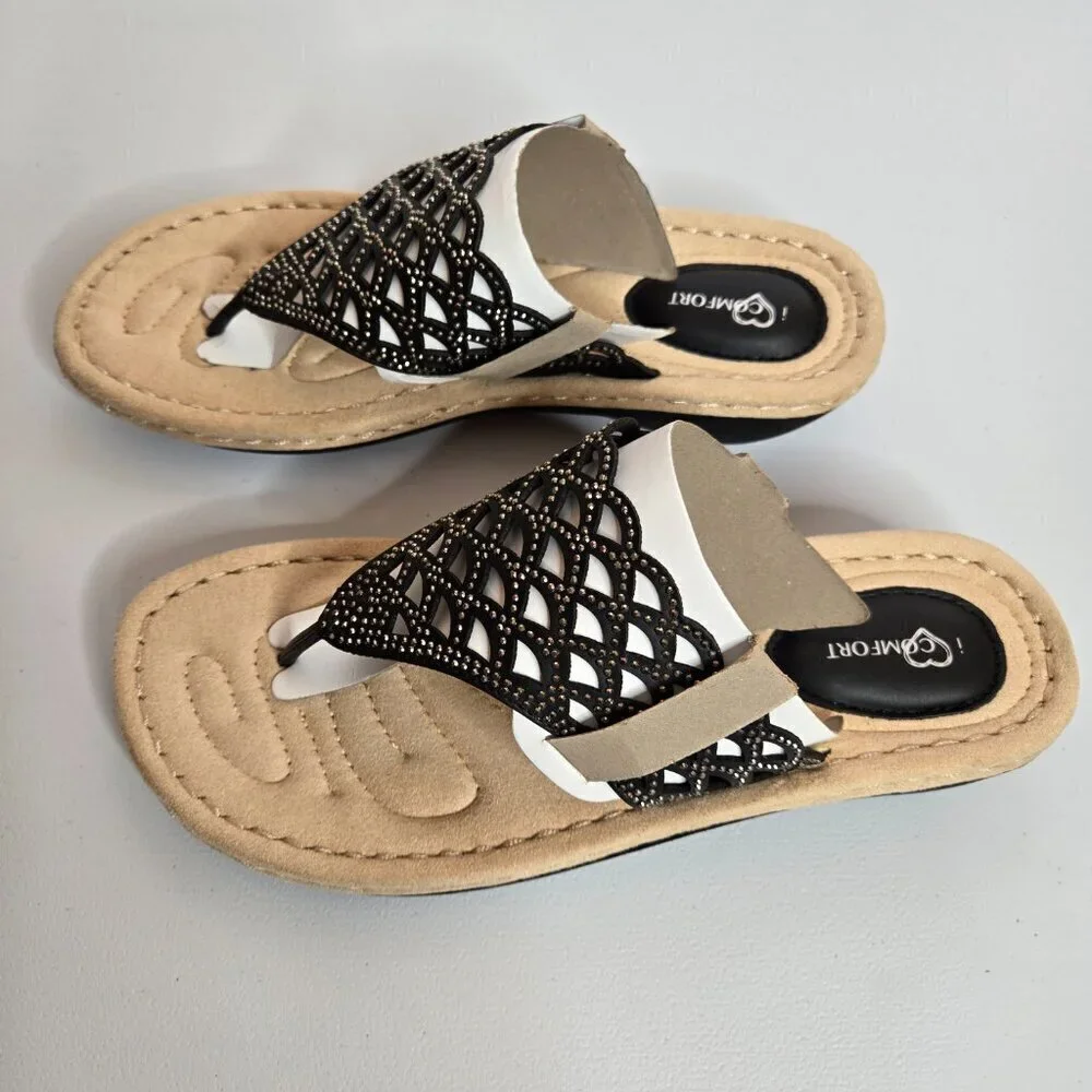 I Love Comfort Erika Black Thong Flat Wedge Sandal Sz 9M - Picture 4 of 7